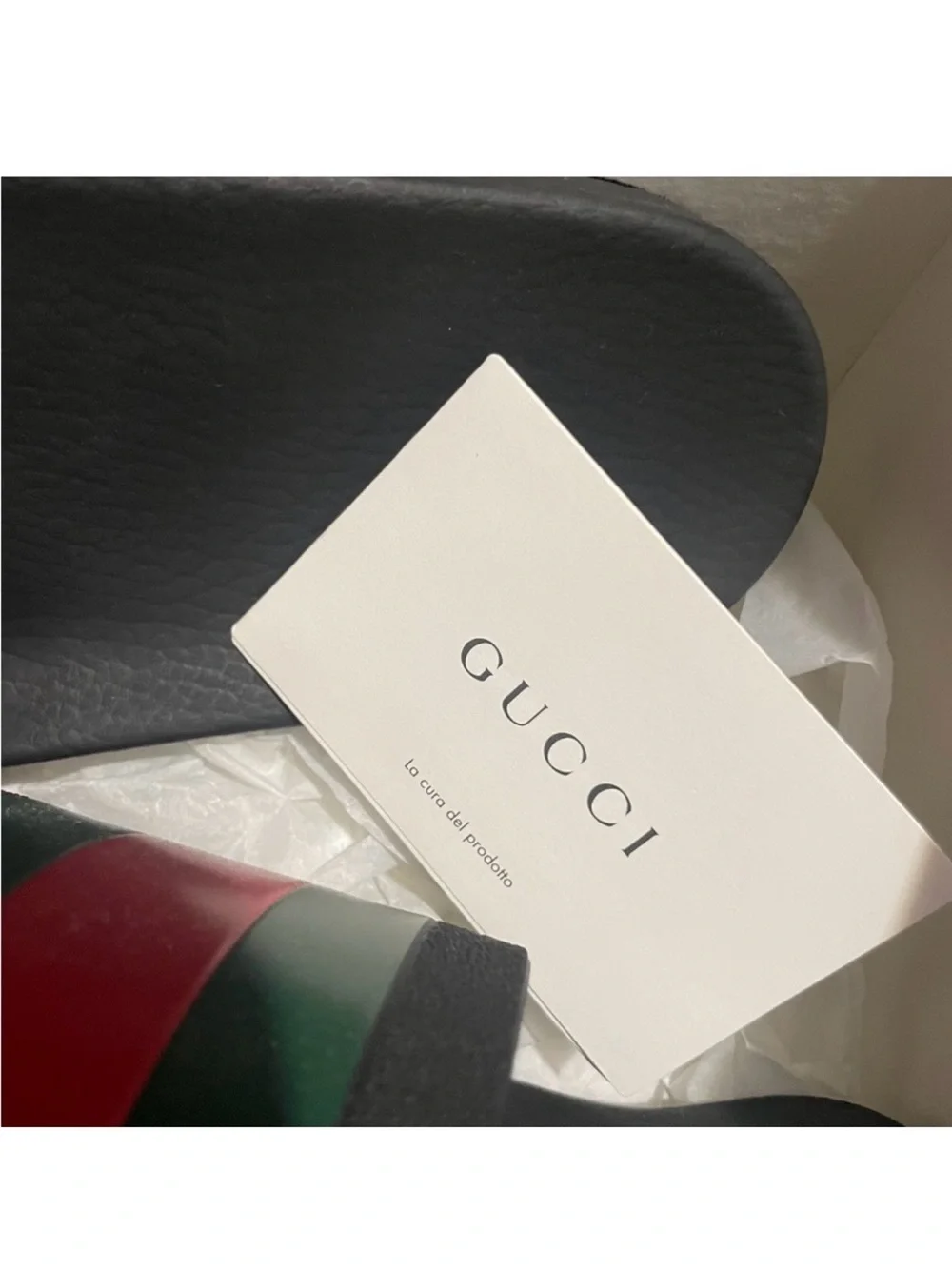 Gucci Black Slides with Green and Red Stripe Men's Sandals
